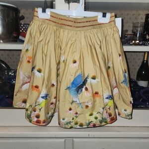 Floral Bird Print Skirt - Multicolor